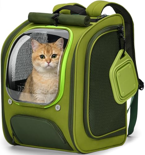 Cat Backpack Carrier (Green-on-Green Color Blocking / 12.6"L x 10.2"W x 16.5"H)