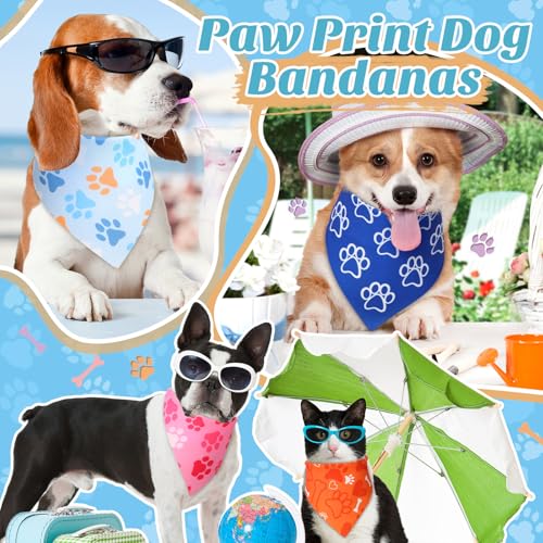 50 Pcs Paw Print Dog Bandanas Bulk for Party (Paw Pattern / 25.6 x 17.7 x 17.7 Inch)