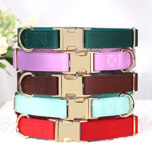 Soft PU Leather Dog Collar (M: Fit 13-19" Neck(20-55 lbs) / Purple)