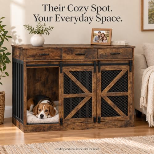 Furniture Dog Crate for Medium to Large Dogs (Brown / 47.6"L x 22.8"W x 35.5"H)