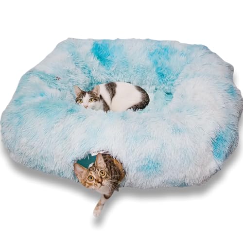 Extra Large Cat Tunnel Bed Plush Cat Cave for Indoor Cats (Azure Blue)