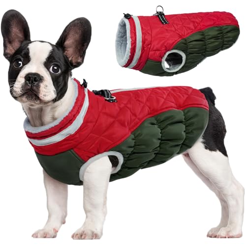Dog Winter Coat Fleece Warm Small Dog Coat with Harness Built in (Christmas / XS(chest:14in))