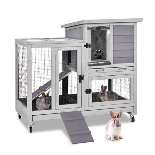 Indoor Rabbit Hutch Guinea Pig Cages with Chew (Grey / 40.6"L x 26.0"W x 37.3"H)