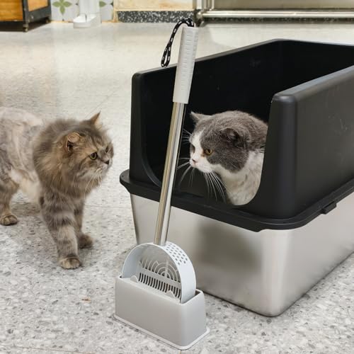 Cat Litter Scoop Deep Shovel (Long Handle-For particles up to 3 mm / White)