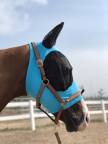 Horse Fly Mask Super Comfort Horse Fly Mask Elasticity Fly Mask with Ears We Only Make Products that Horses Like… (Pacific Blue / M)