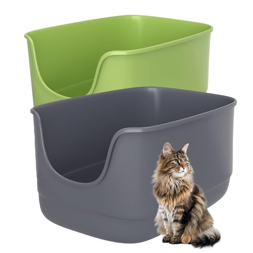 Jumbo Cat Litter Box with High Sides (Grey-Green)