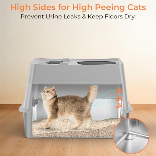 XL Stainless Steel Cat Litter Box with 110° Flip