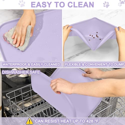 Waterproof Silicone Pet Food Mat with Raised Edge for Dog & Cat (Light Purple / 19"L x 12"W)