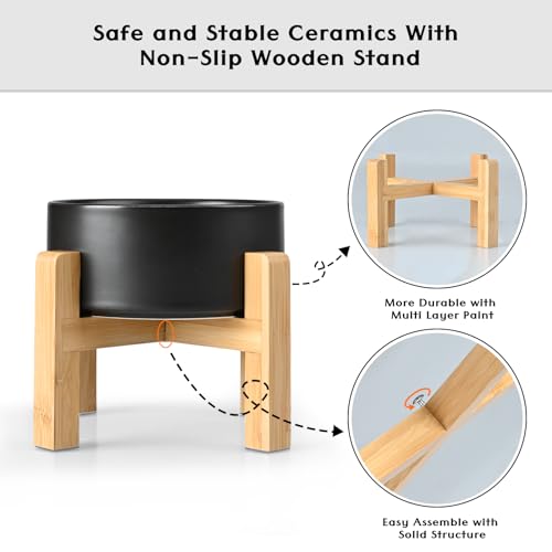 Ceramic Elevated Dog Bowls 2 Pack (Large - 7.6 CUPS*2 / Black)