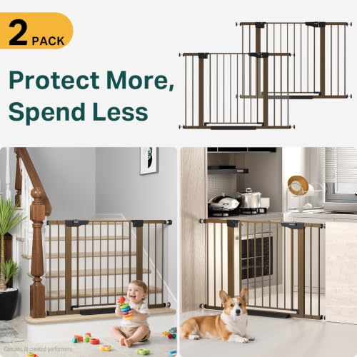 2 Pack 30 46" Baby Gate for Stairs (Brown / 30"-46"W x 30.5"H | 2 Pack)