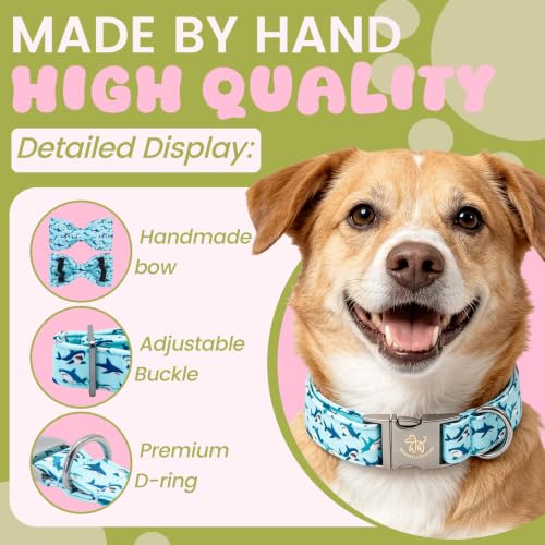 Dog Collar Boy Shark Print Dog Collar with Bow Tie (Summer Shark / Small (Pack of 1))