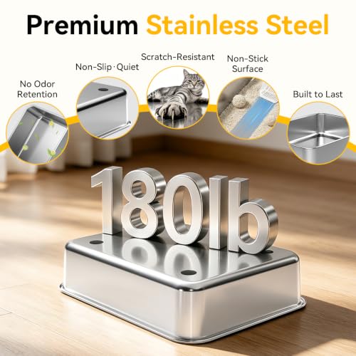 2 Pack XL Stainless Steel Litter Box with High Sides for Large Cat (Light Gray-2Pack)