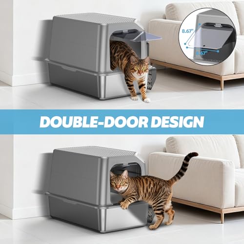 XL Stainless Steel Litter Box with Lid (14 - Light Gray (Pack of 1))