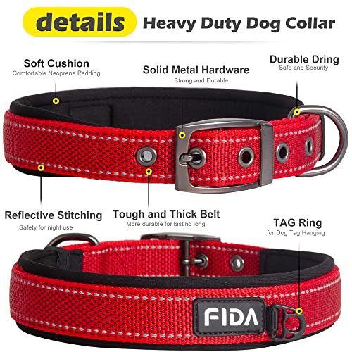 Padded Dog Collar for Small Dogs with Metal Belt Buckle (Small(11”-14.5“) / Red)