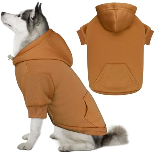 Dog Sweaters for Large Dogs Dog Hoodie Sweater Solid Soft Brushed Fleece Clothes Sweatshirt with Pocket (X-Large / Coffee)