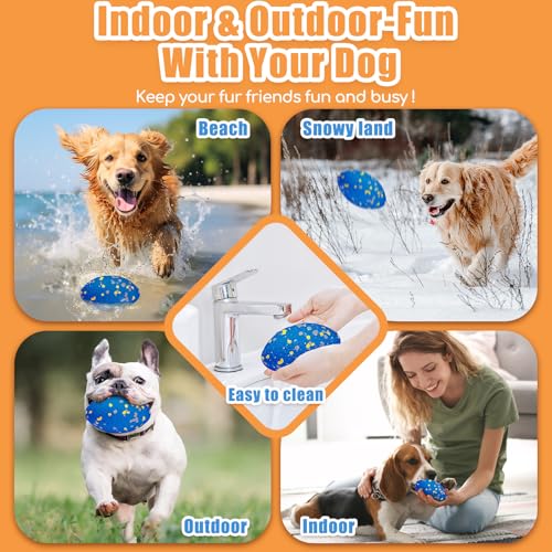 4.72" Indestructible Large Rugby Balls for Aggressive Chewers Durable Olive Bouncy Interactive Football Toy for Dogs Fetch Game Lightweight Floating Outdoor Training (Blue-Rugby)