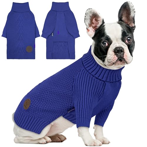 Dog Sweater Long Sleeve Warm Knit Sweaters for Small Dogs Boy Girl (Blue / Large)