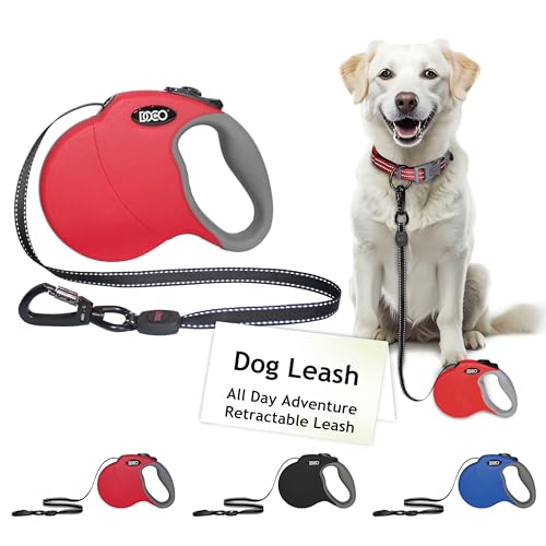 Retractable Dog Leash for Large Dogs Reflective Tape Lead with Stop and Lock Control (Medium 16ft / Red)