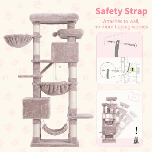 Cat Tree, 71-Inch-Tall Tower for Indoor Cats with 2 Perches HCT034MU (Rosy Brown / 71 inch)