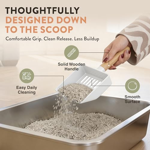 XL Stainless Steel Cat Litter Box with Enclosure and Pooper Scooper (White)