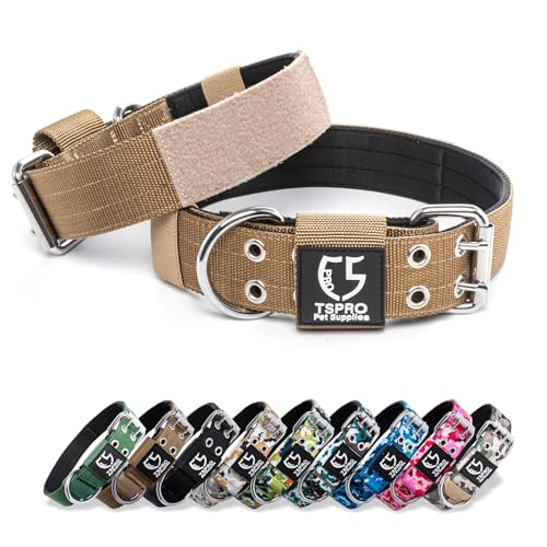 Heavy Duty Tactical Dog Collar with Patch (L/XL – Fits Neck 19.5"-23.5" / Basic Khaki)
