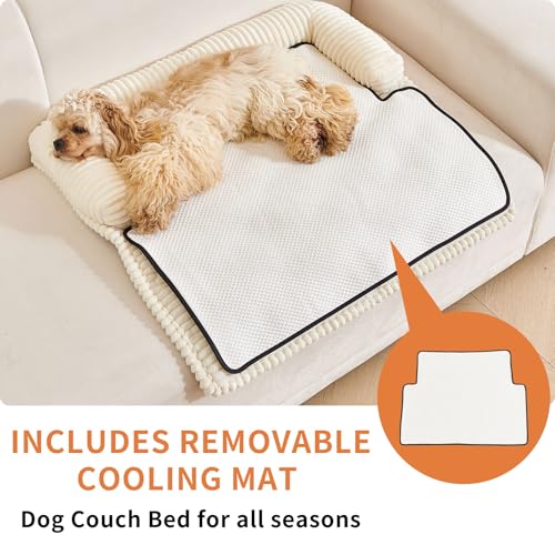 Dog Couch Bed for Large Dogs (Off white / Large(39.37"L X 33.46"W X 6.3"Th))