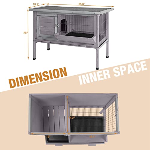 Rabbit Hutch Indoor Rabbit Cage with Metal Wire Pan (35.8"L x 18.1"W x 28.0"H)