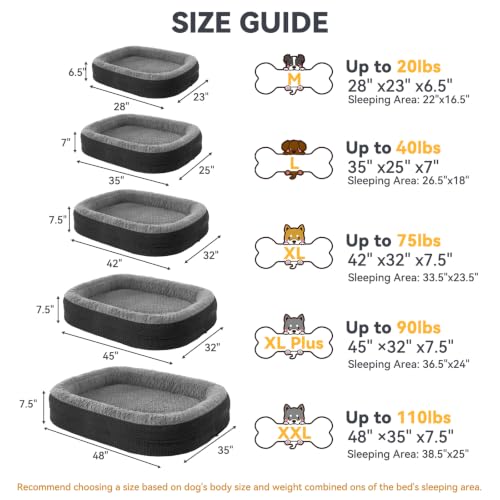 Orthopedic Dog Bed for Large Dogs (Black / 35"l X 25"w X 7.0"th)