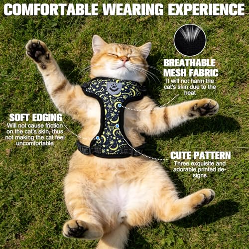 Escape Proof Cat Harness and Leash Set (Star-moon / Small)