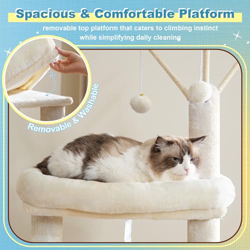 Cat Tree Tower with 3 Condos (74.8 inches / Beige)
