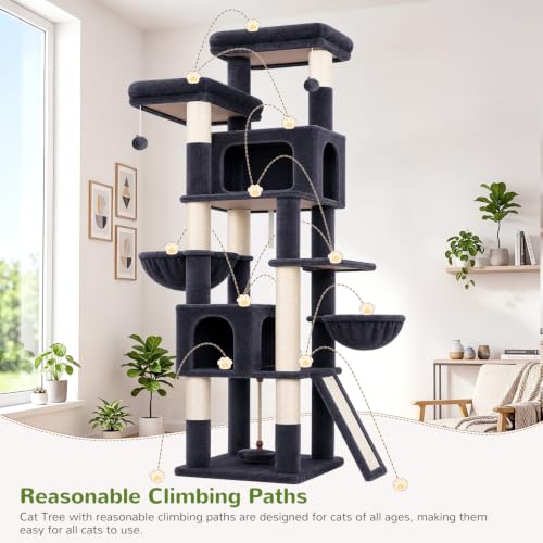 75in Tall Cat Tree Tower for Indoor Cats (Dark Grey / 75 inch)