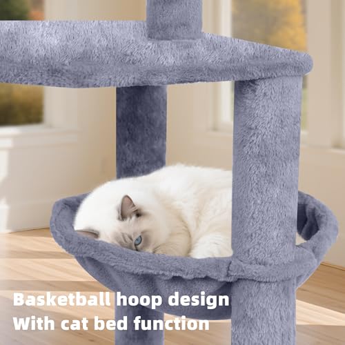 55" All-in-One Cat Tree Tower with Scratching Board & Posts Cozy Sleeping Perch Hammock and Toy Balls,Grey (Grey All-in-One)