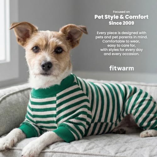 Green and White Striped Dog Pajamas (Medium / Green)
