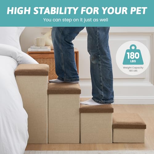Dog Stairs with Storage (Brown / 28.5"L x 17"W x 16.7"H)