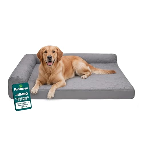 Cooling Gel Dog Bed for Large Dogs w (Jumbo / (Quilted Paw) Titanium)