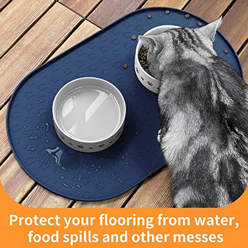 Dog Food Mat Spill (Navy Blue / 19"L x 12"W)