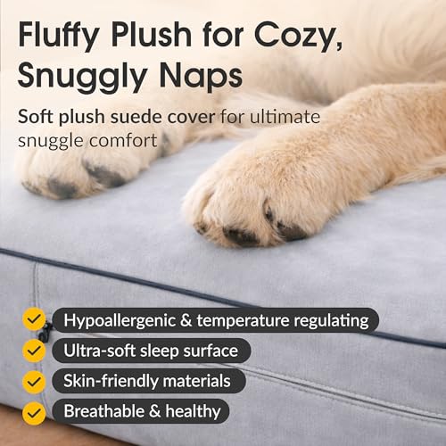 Orthopedic Memory Foam Dog Bed 7" Inch Thick Extra Large Dog Bed With Pillow Grey 50"x34"x10" Includes Waterproof Liner & Durable Removable Cover With Smart Design (Grey / XL - 50"x34"x10")