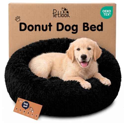 Calming Donut Dog Bed for Small Dogs (Black / Small (23"L x 23"W x 8"Th))