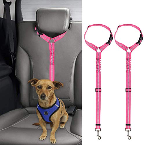 2 Pack Dog Seat Belt for Car (Pink)