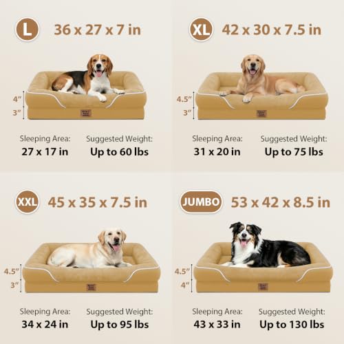 Orthopedic Waterproof Dog Bed for Medium and Large Dogs (Brown / 36"L x 27"W x 7"Th)