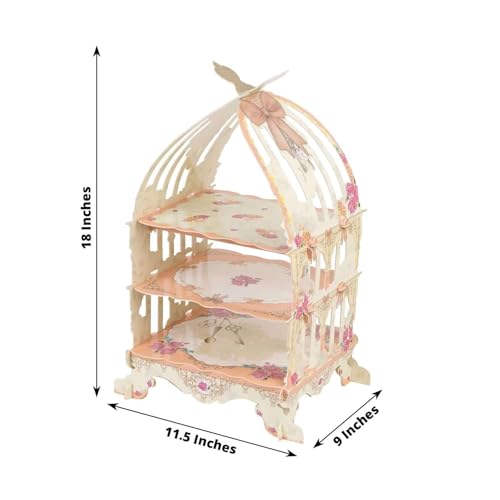 Efavormart 3 Tier White Peach Birdcage Cardboard Cupcake Stand with Floral Print (3-Tier 18" Bird Cage / White Peach)