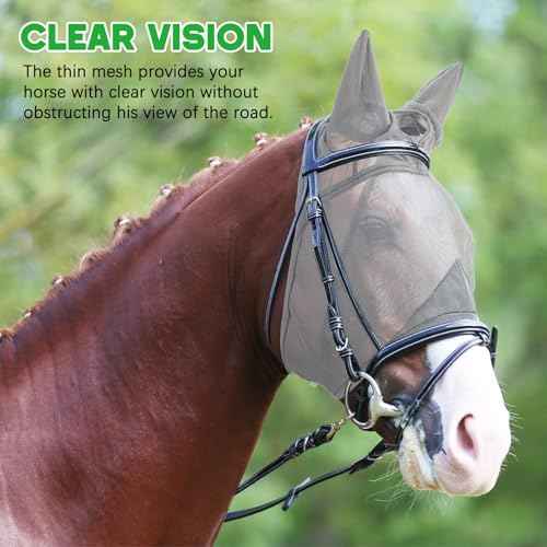 2 Pcs Horse Fly Mask with Ears Adjustable UV Protection Horse Fly Mask Accessories Large Eye Space with Ears for Horses Summer (M-cob)