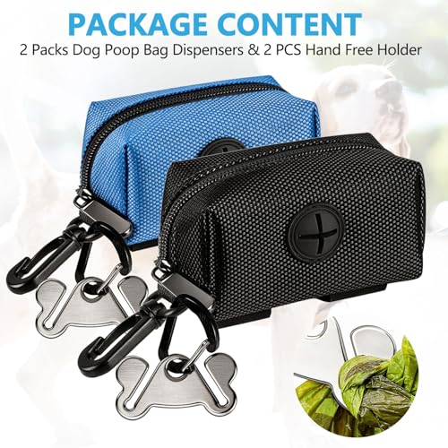 Dog Poop Bag Dispenser Holder Soft Waste Bags Roll Holders Leash Blue&Black (1 Count (Pack of 1) / 2PCS Blue&Black)