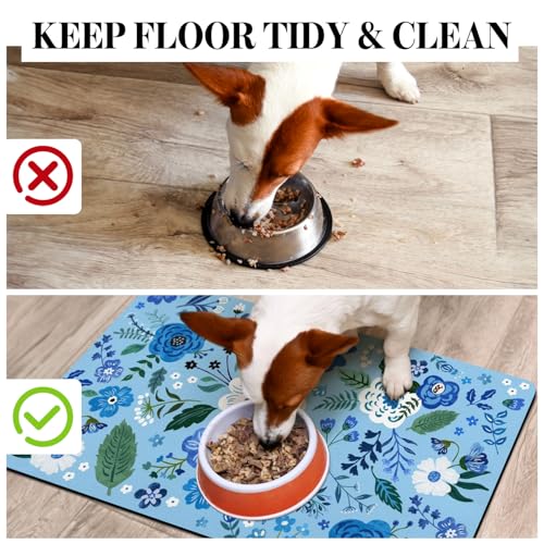 Dog Food Mats for Floors (Blue / 20"L x 12"W)
