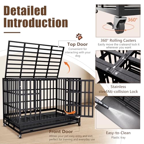 Heavy Duty Dog Crate Kennel with Wheels (37.4"L x 25.6"W x 30.5"H)