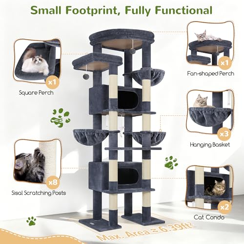 84 Inch Cat Tree for Large Cats (Dark Grey)