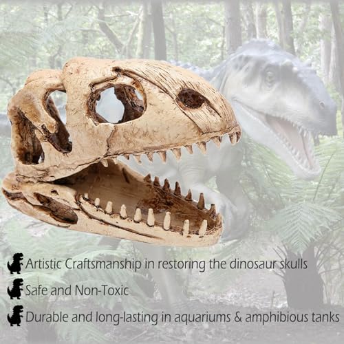 Dinosaur Animal Skull Aquarium Large Décor Cave Decorations Fish Hideout Tank Betta Tarantula Reptile Snake for Terrarium Decor Ornament Bones Halloween (Velociraptor)