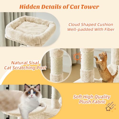44 Inch Cat Tree Tower for Indoor Cats and Kittens (Beige / 44 IN)
