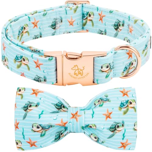 Pet Collars Preppy Sea Turtle Dog Collar with Bow (Turtle / Large (Pack of 1))