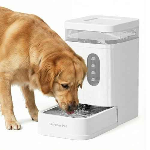 1.7 Gallon Automatic Dog Water Dispenser with Stainless Steel Bowl (White / 1.7 Gallon)